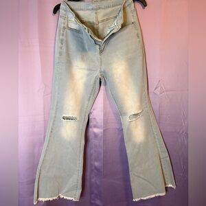 SHEIN Light Blue Flare Jeans with Distressed Details
